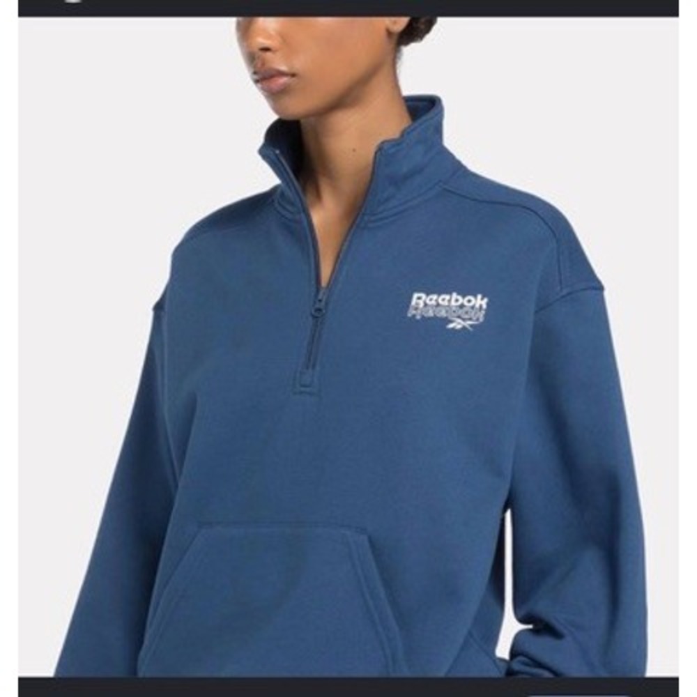 Reebok‎ Women Brand Proud 1/4 Zip Sweatshirt Uniform Blue French Terry Large NEW